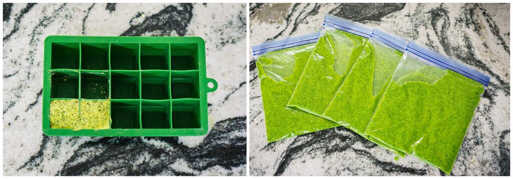 ice cube tray for non spicy and bags of spicy jalapeno pesto