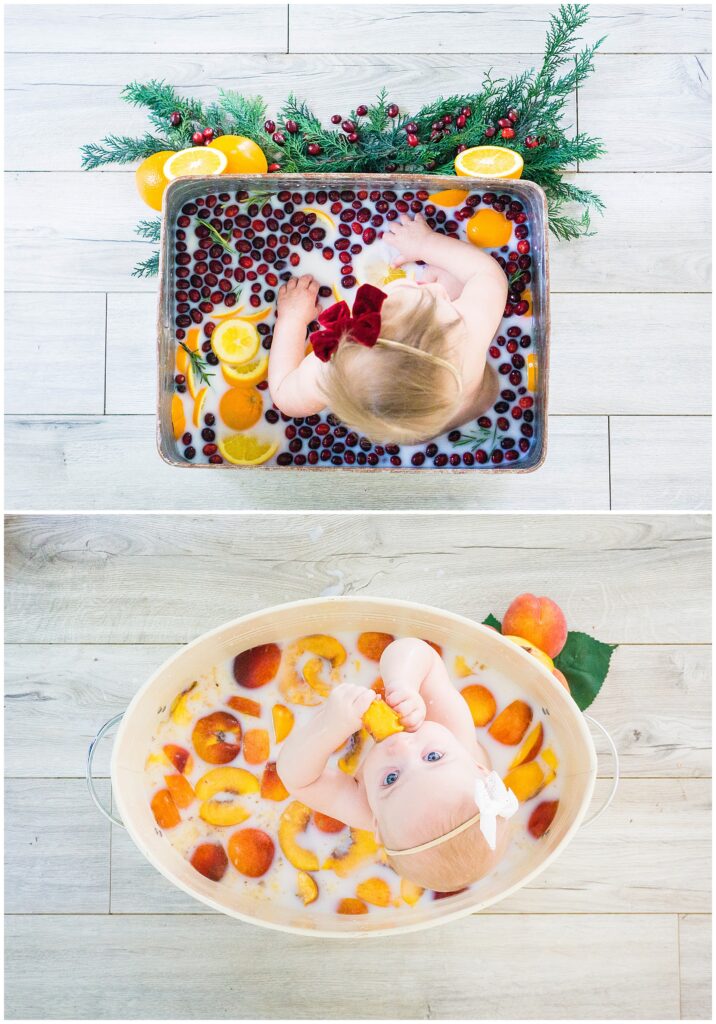 babies in milk baths winter fruit and peaches
