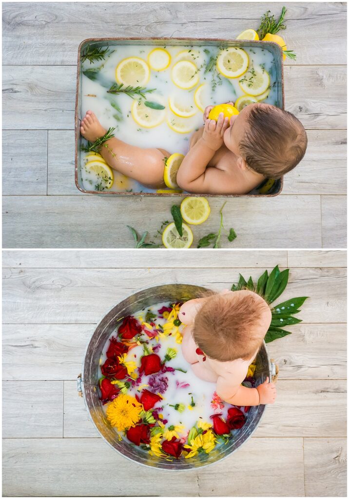 babies in milk baths lemons and mixed floral