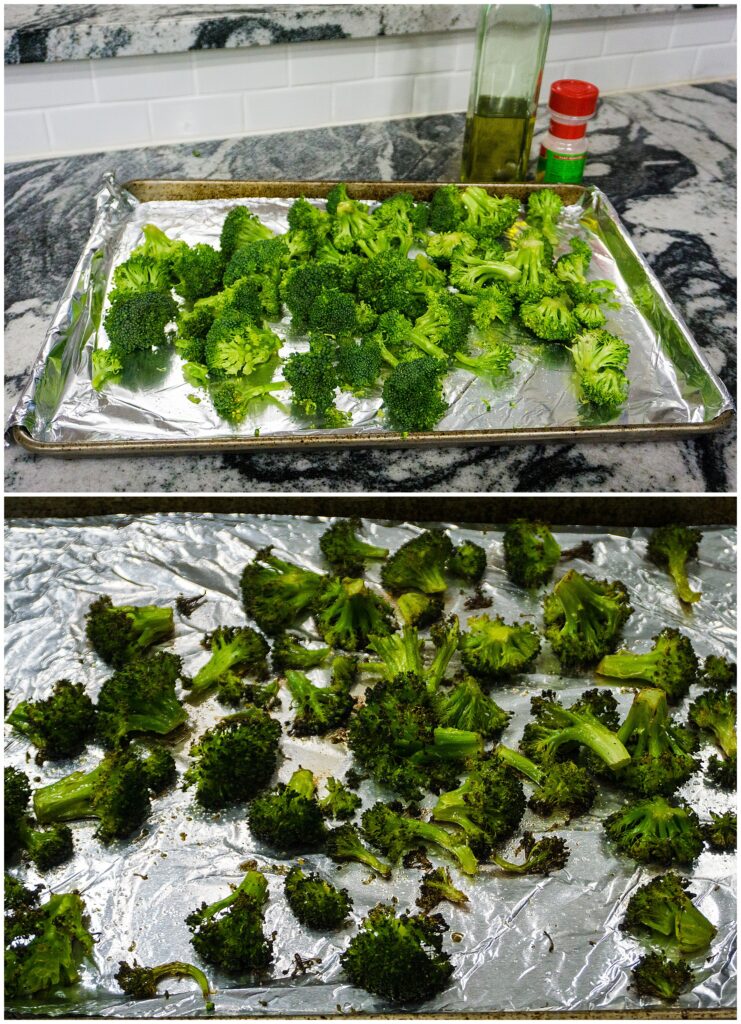 Broccoli before and after roasting