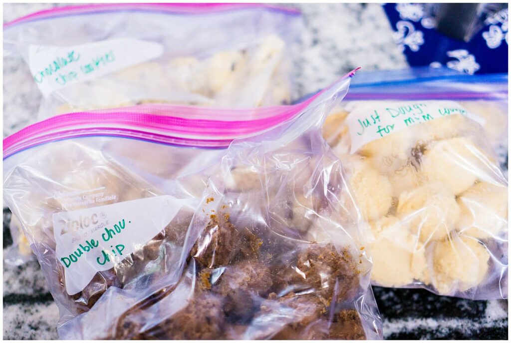 premade homemade cookies in freezer bags