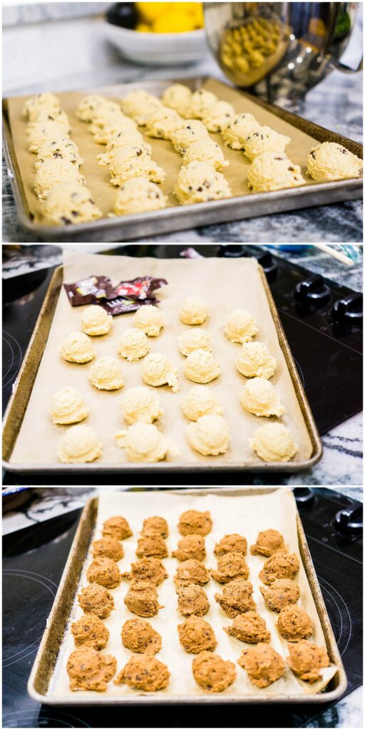 cookies scooped onto sheet pans