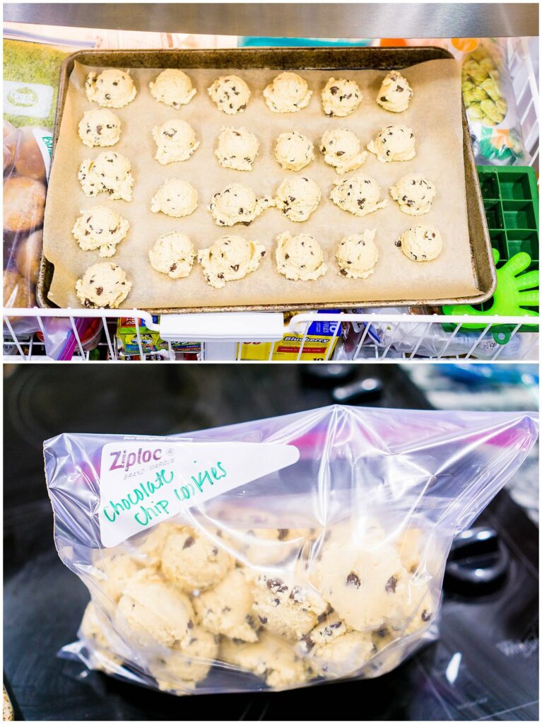 cookies on sheet pan and cookies in freezer bag