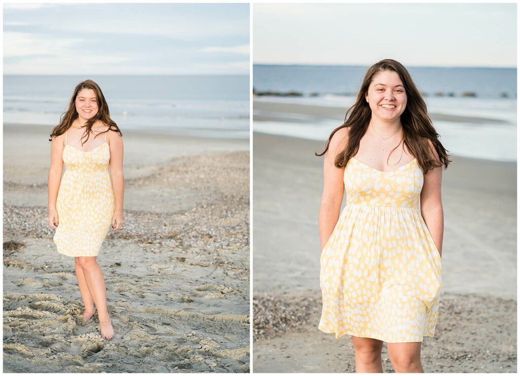 girl in yellow dress on beach