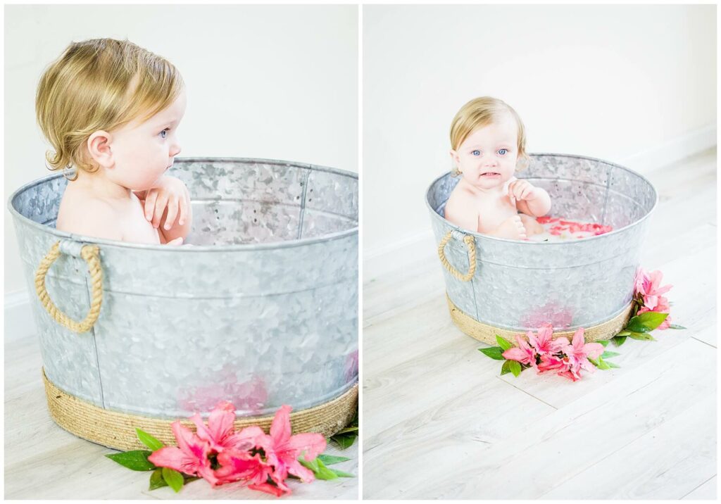 baby in azalea milk bath
