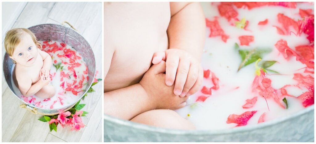 baby in azalea milk bath