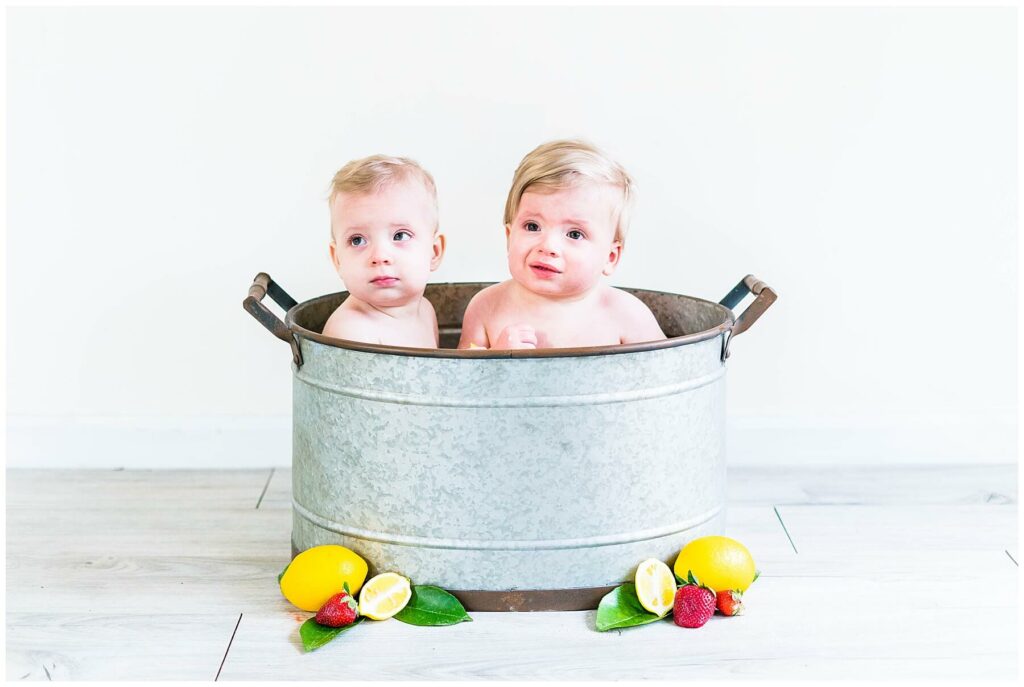 twins in a milk bath