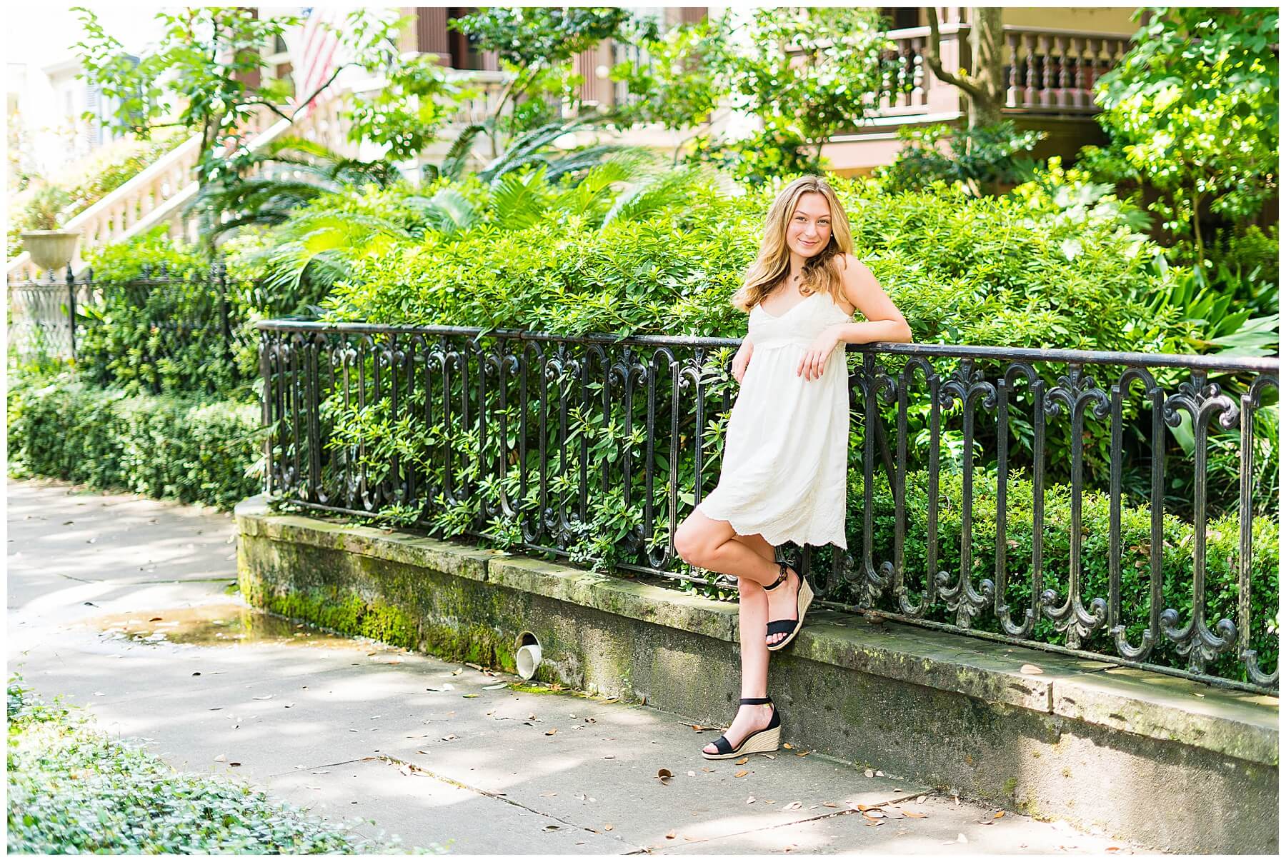 high school senior girl in downtown savannah