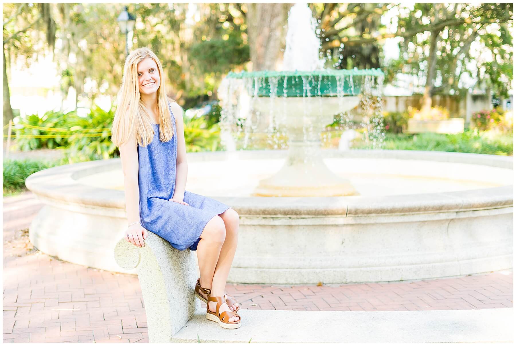 high school senior girl in downtown savannah