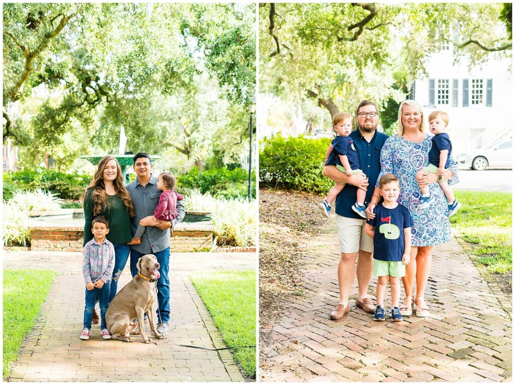 family photos in downtown Savannah's Columbia Square