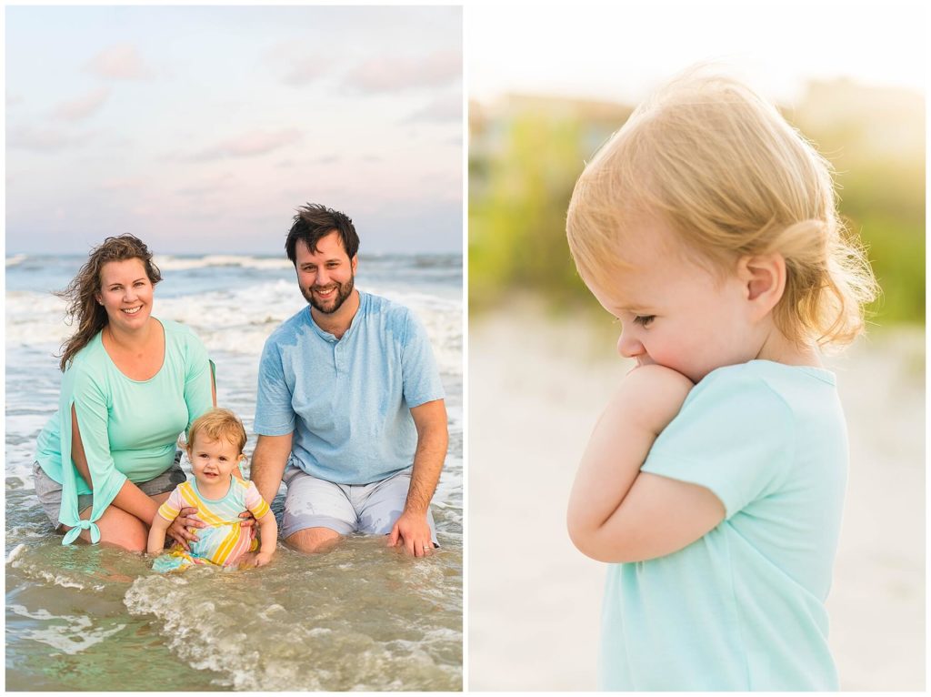 family of 3 beach sunset photos