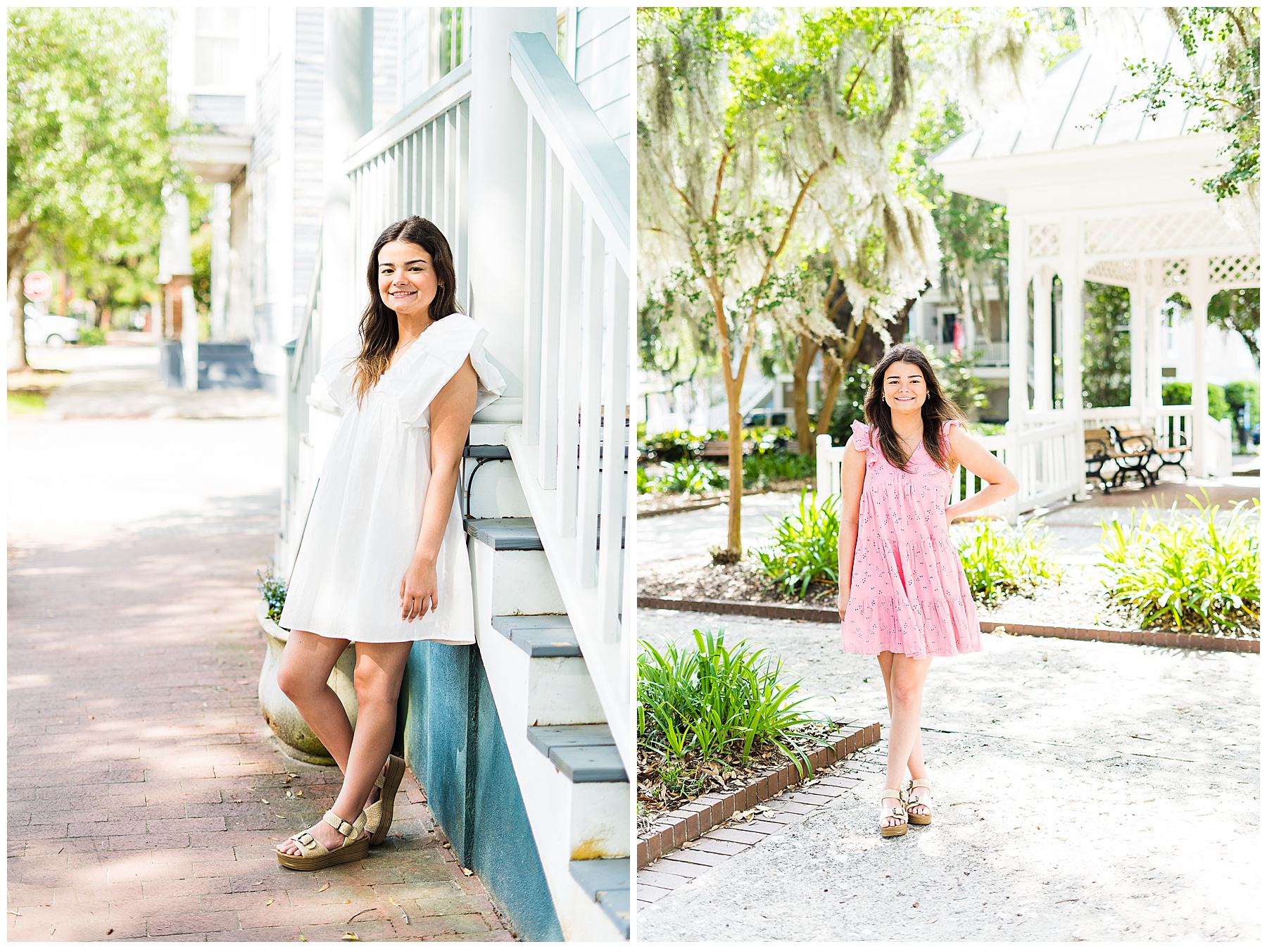 high school senior posing in downtown savannah for her senior pictures
