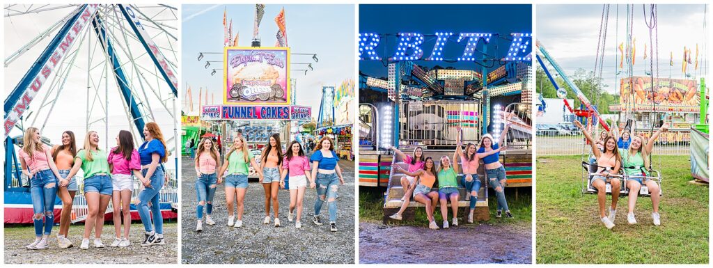 collage of a group of high school senior girls posing for the camera at the spring fair in savannah Georgia 
