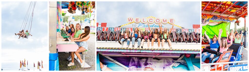 collage of a group of high school senior girls posing for the camera at the spring fair in savannah Georgia