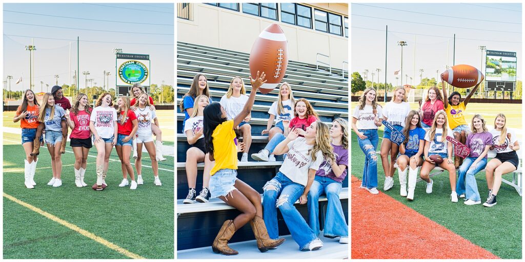 collage of group photos from the class of 2024 senior team tailgate photoshoot