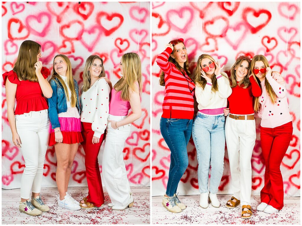 collage of the class of 2024 senior team galentines group photos