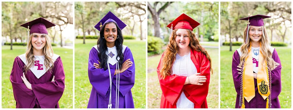 collage of high school senior girls wearing cap & gowns
